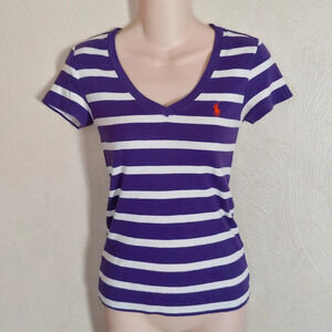 Ralph Lauren Sport Purple and White Stripe V-neck Short Sleeve Size Womens Small